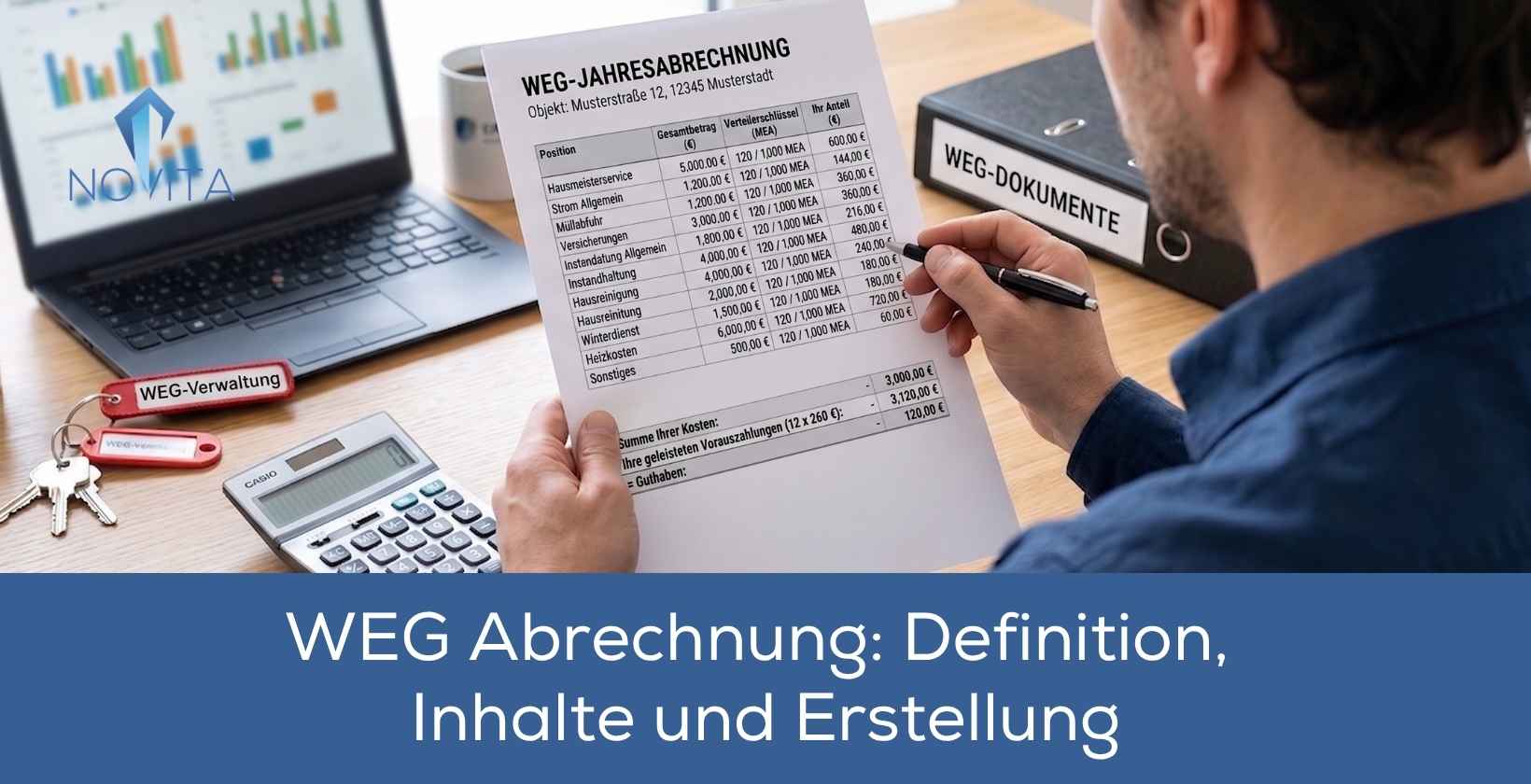 WEG Abrechnung auf Schreibtisch dargestellt